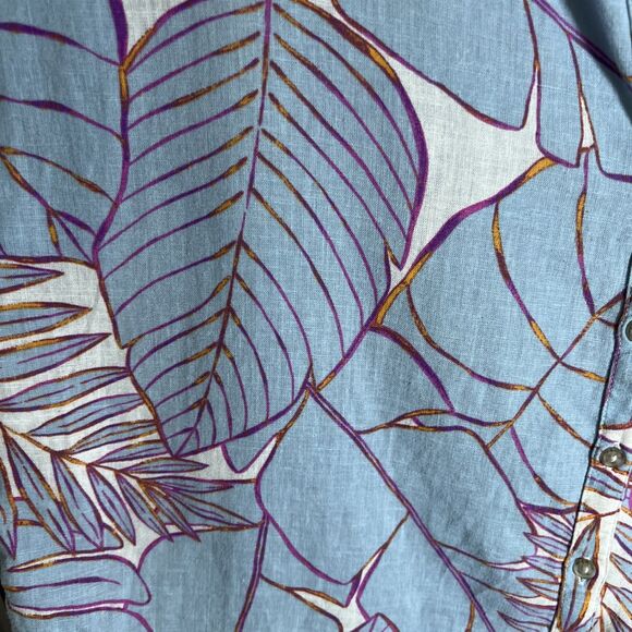 Cynthia Rowley Linen Blue Tropical Leaf Shirt Size L - Picture 5 of 9